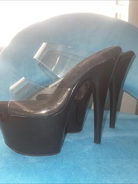 Black Clear-Strap Platform Heels for Women